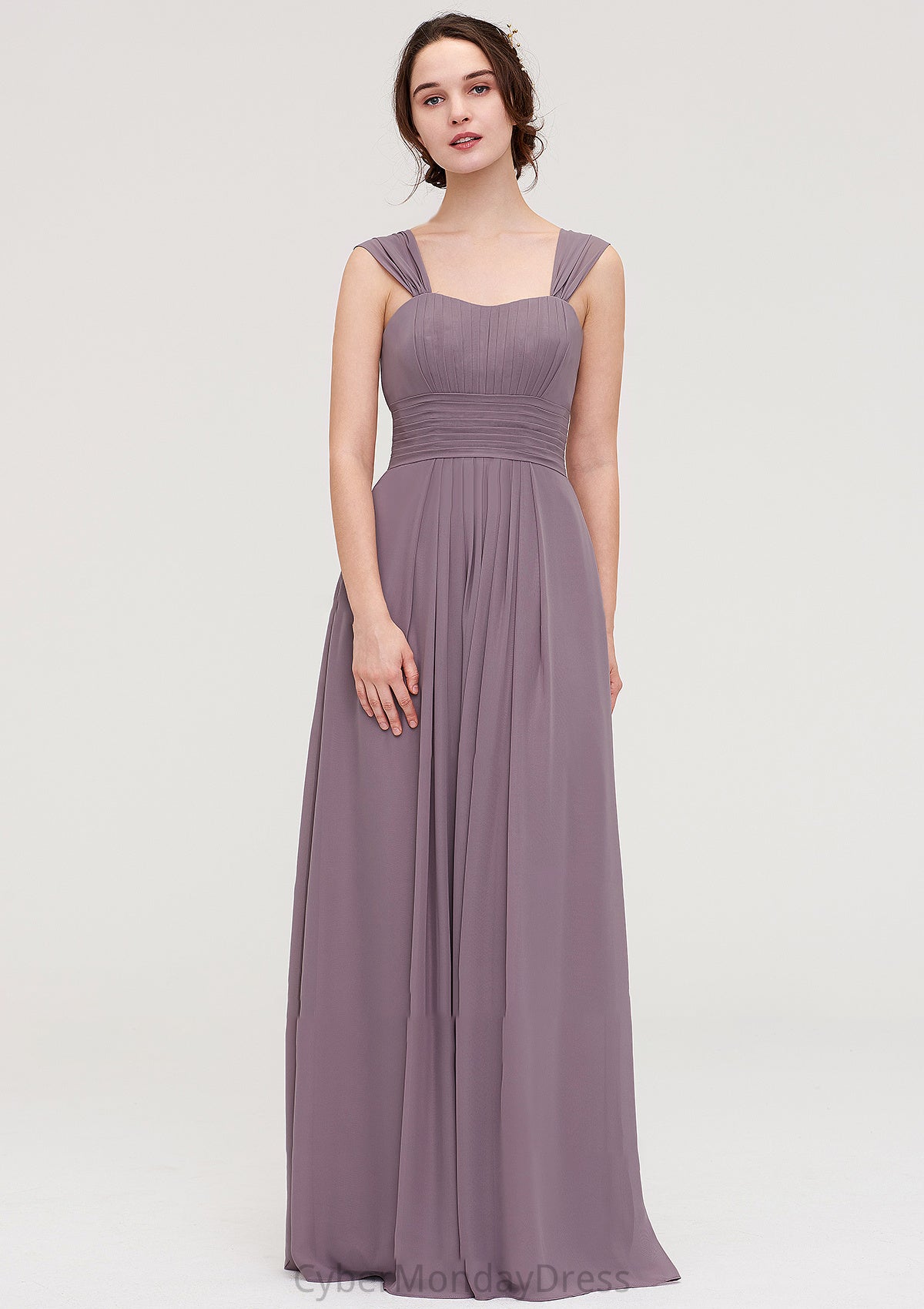 Square Neckline Sleeveless Chiffon Long/Floor-Length A-line/Princess Bridesmaid Dresses With Pleated Ali DTP0025356