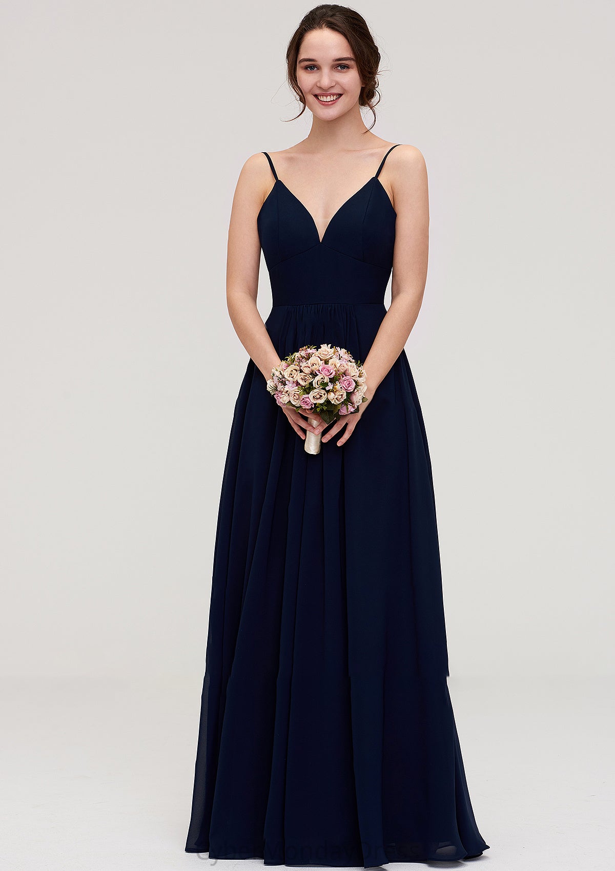 Sleeveless V Neck A-line/Princess Chiffon Long/Floor-Length Bridesmaid Dresseses With Pleated Jaelyn DTP0025357