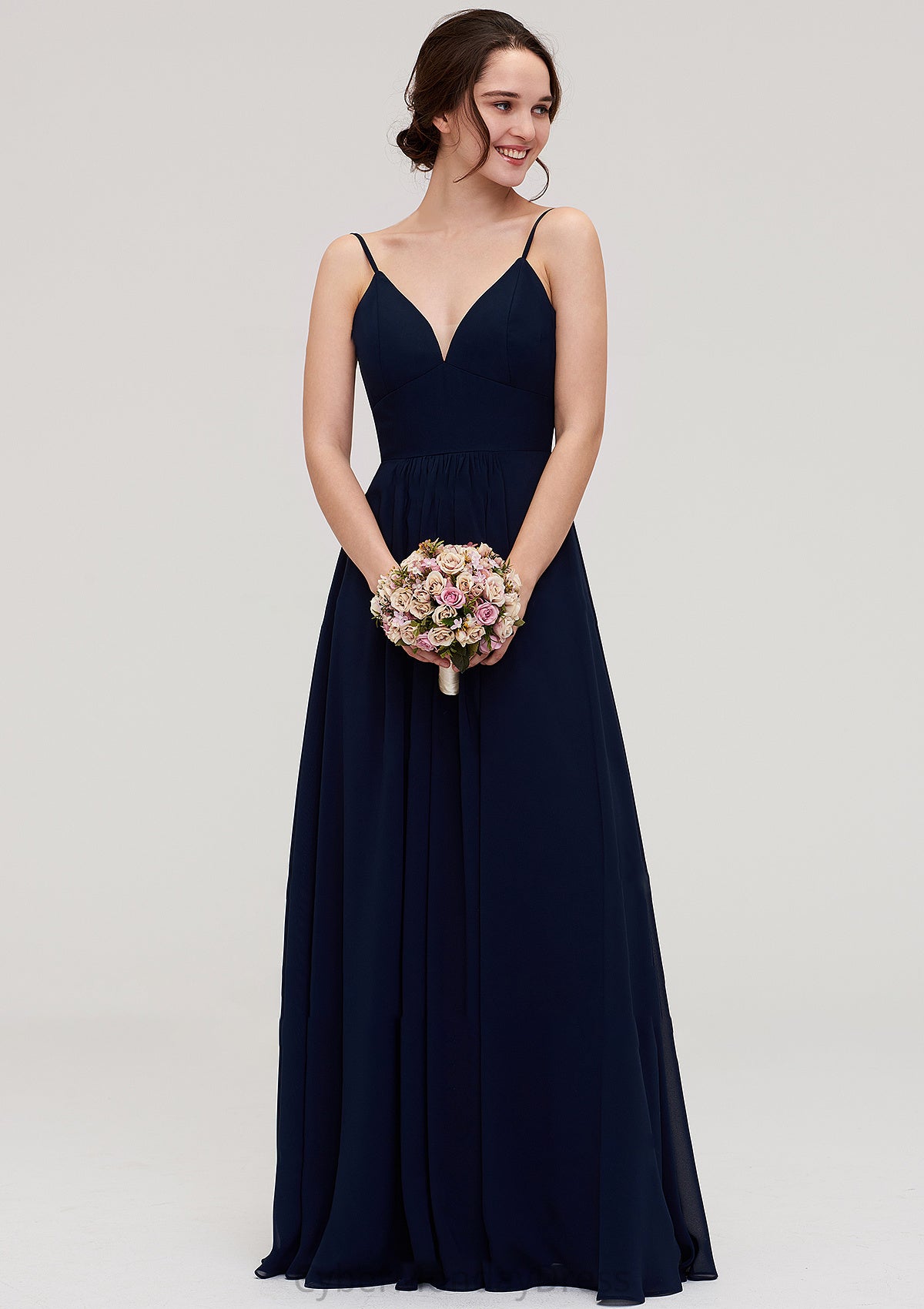 Sleeveless V Neck A-line/Princess Chiffon Long/Floor-Length Bridesmaid Dresseses With Pleated Jaelyn DTP0025357