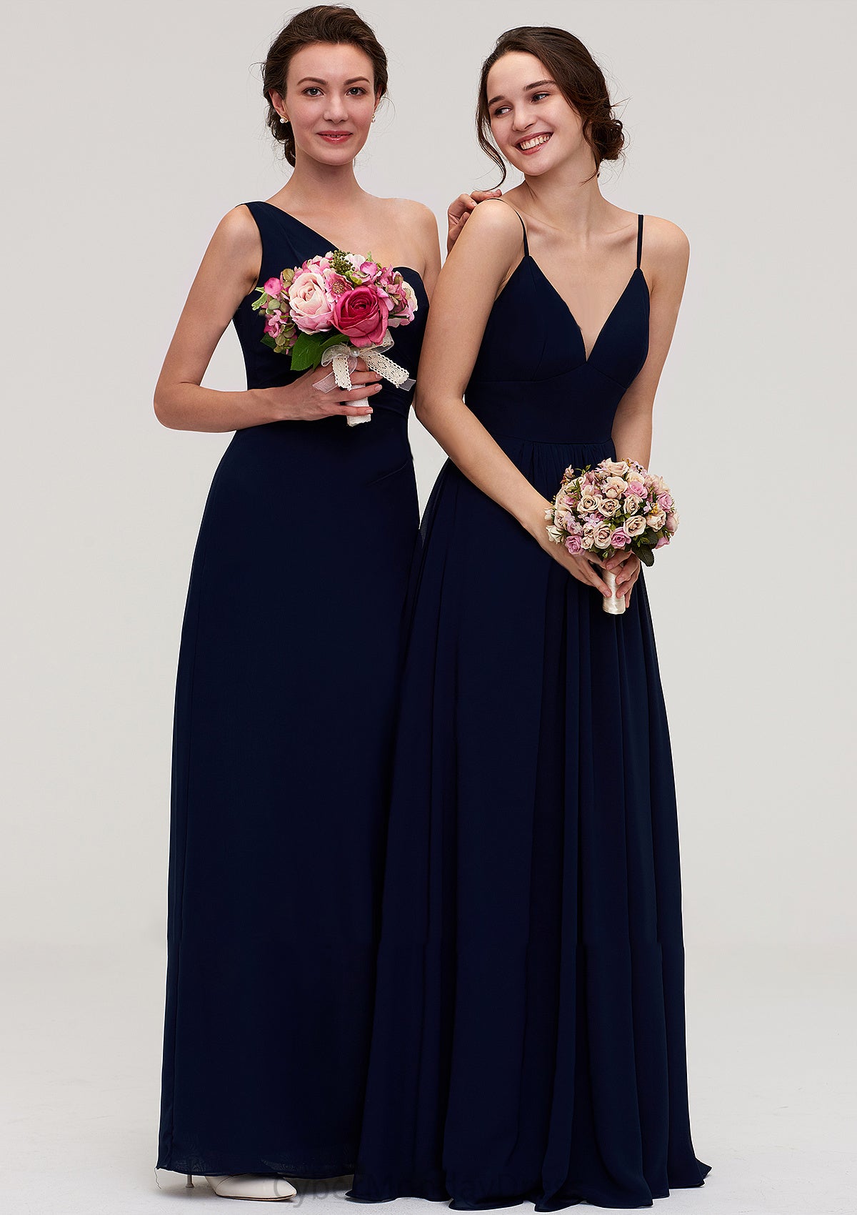 Sleeveless V Neck A-line/Princess Chiffon Long/Floor-Length Bridesmaid Dresseses With Pleated Jaelyn DTP0025357