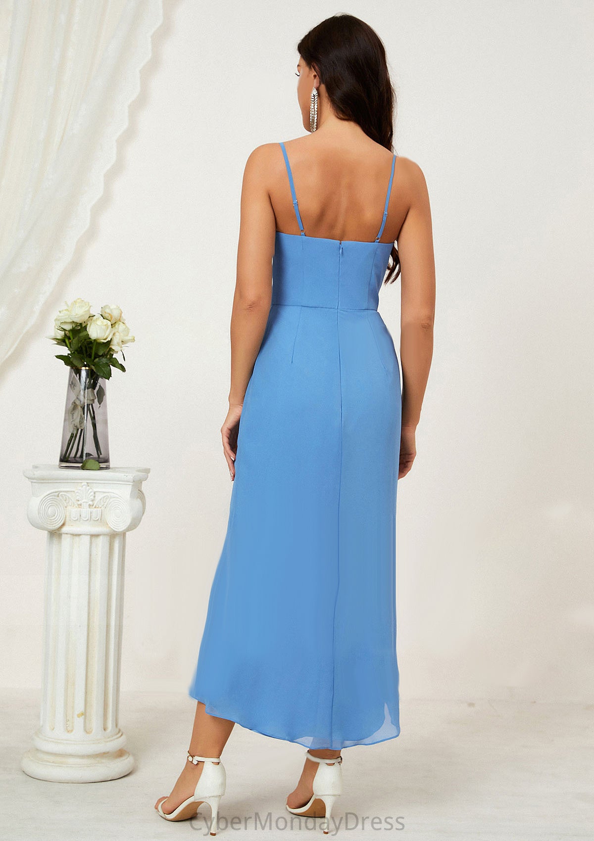 Sheath/Column Sweetheart Sleeveless Chiffon Asymmetrical Bridesmaid Dresses With Pleated Split Valerie DTP0025359