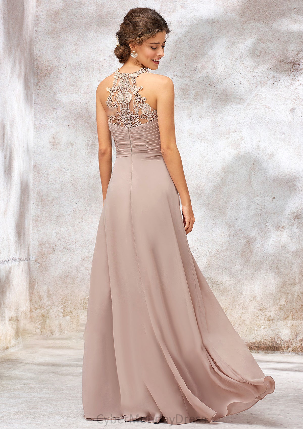 A-line Sweetheart Sleeveless Chiffon Long/Floor-Length Bridesmaid Dresses With Lace Pleated Ann DTP0025365