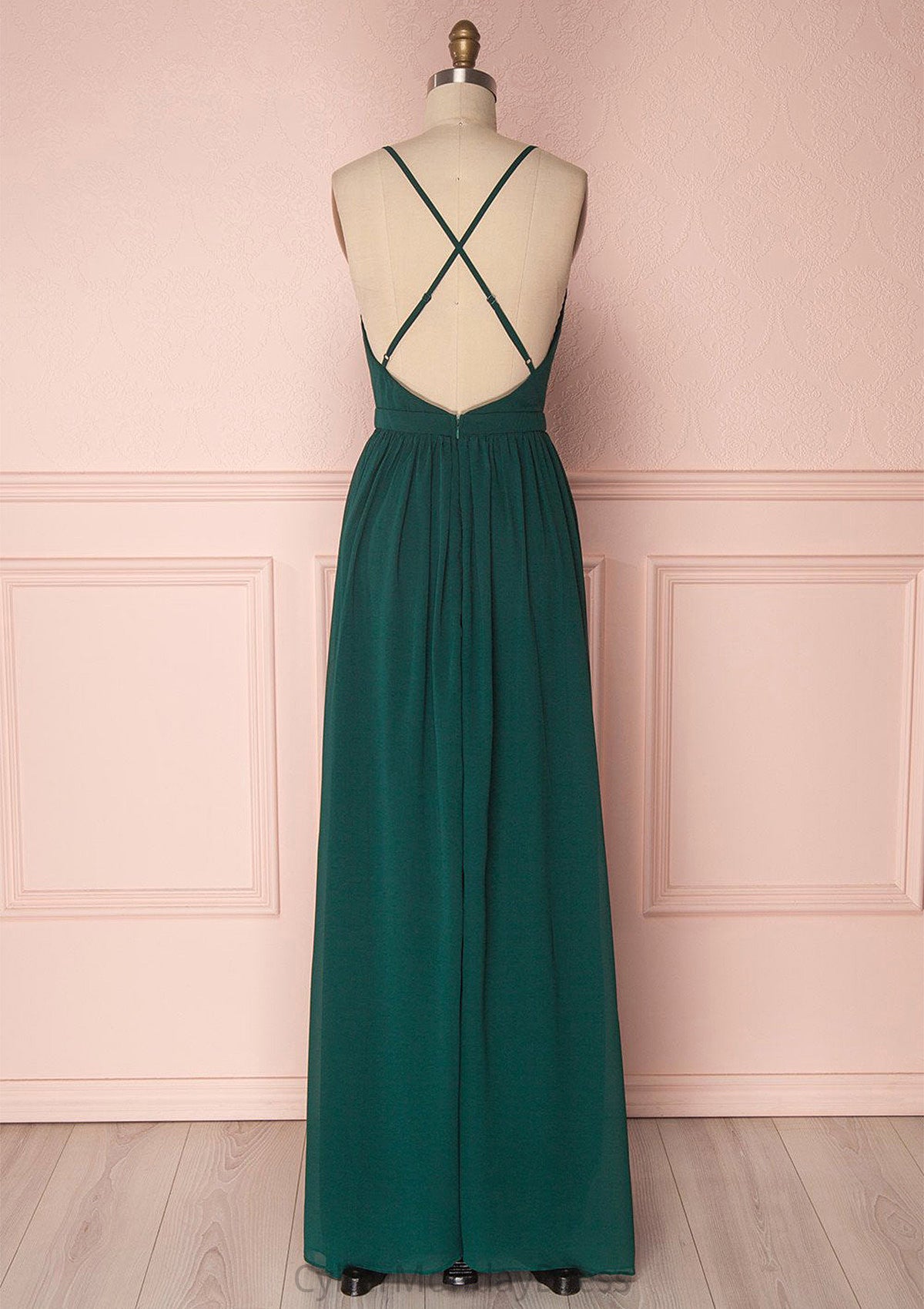 A-line V Neck Sleeveless Long/Floor-Length Chiffon Bridesmaid Dresses With Pleated Anahi DTP0025377