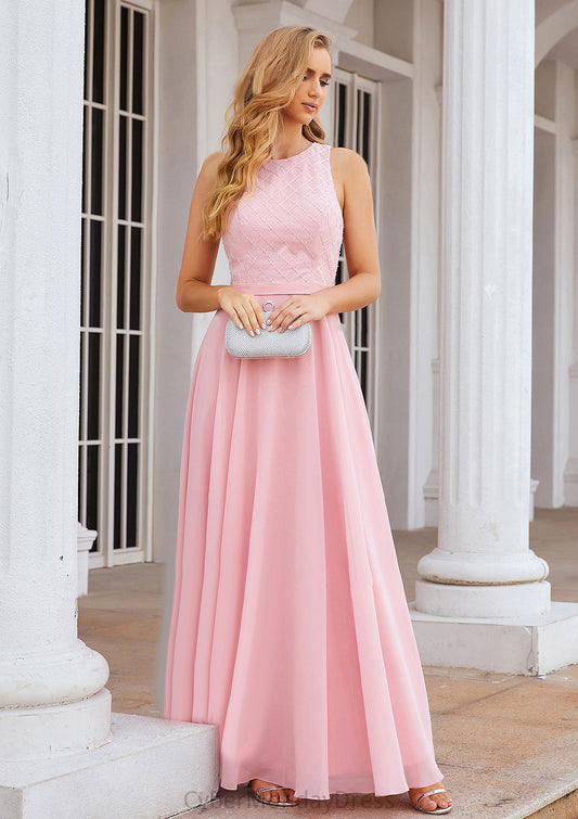 A-line Scalloped Neck Sleeveless Chiffon Long/Floor-Length Bridesmaid Dresses With Beading Shea DTP0025393