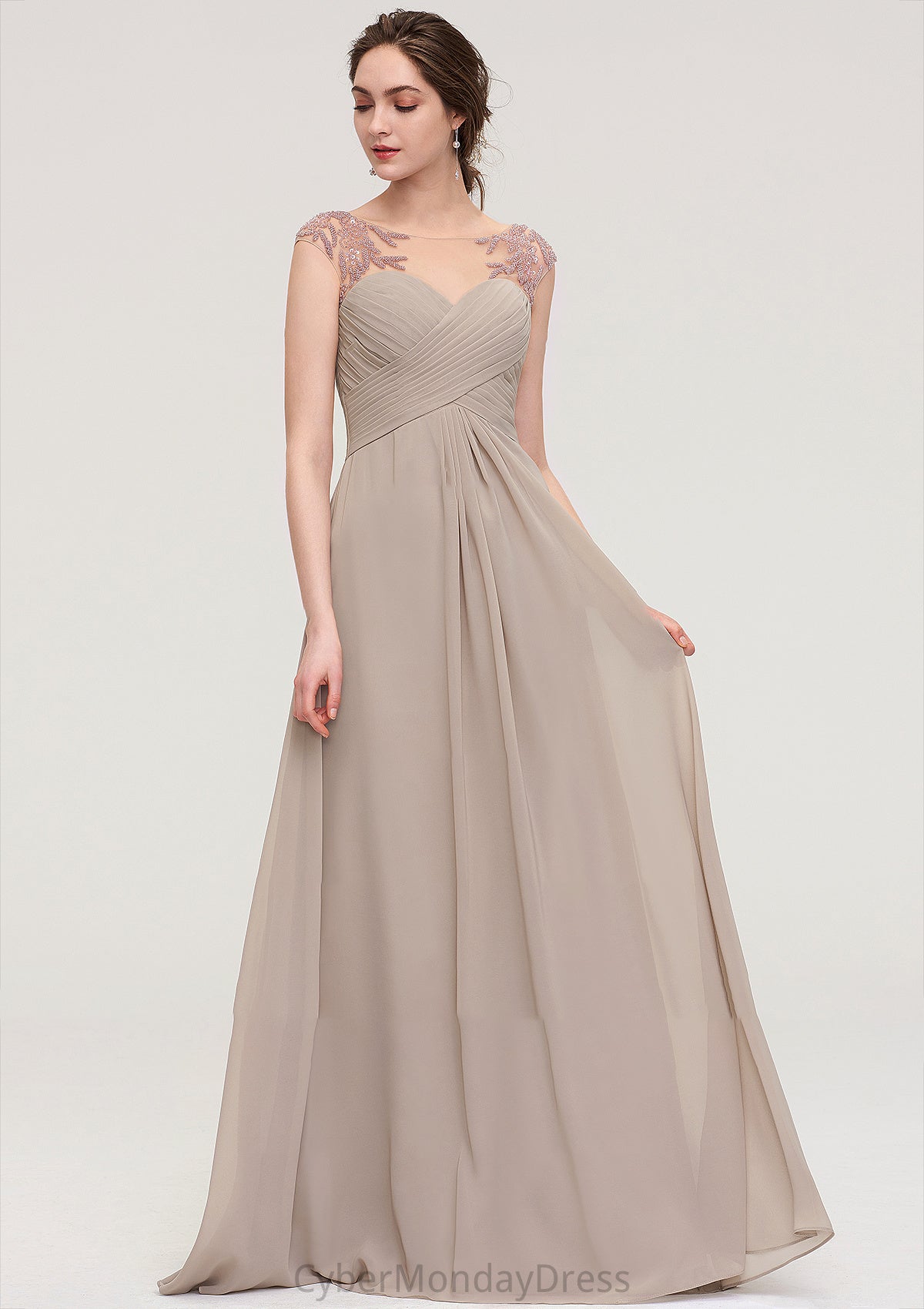 Sleeveless Scoop Neck Long/Floor-Length A-line/Princess Chiffon Bridesmaid Dresses With Pleated Beading -Bridesmaid Dresseses
 Arielle DTP0025396