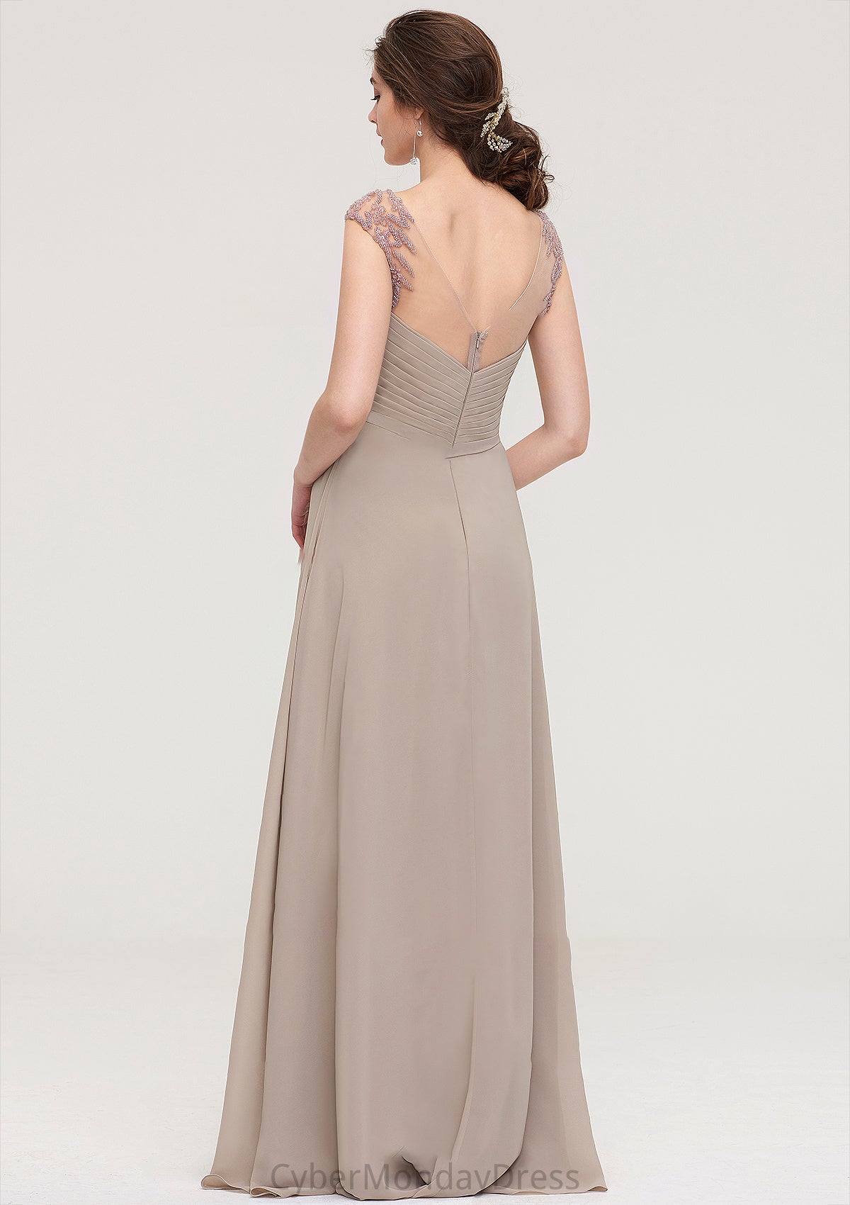 Sleeveless Scoop Neck Long/Floor-Length A-line/Princess Chiffon Bridesmaid Dresses With Pleated Beading -Bridesmaid Dresseses
 Arielle DTP0025396