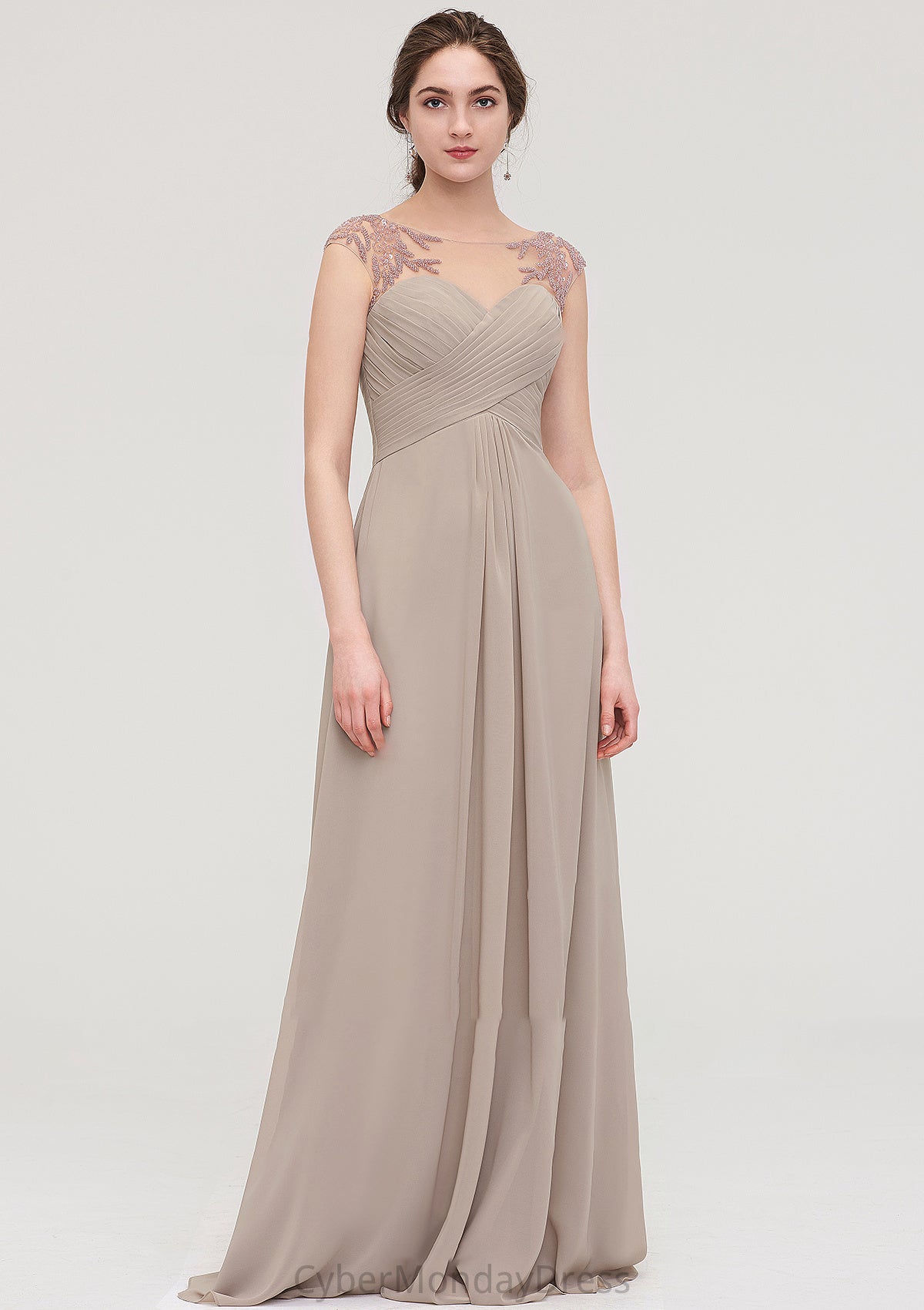 Sleeveless Scoop Neck Long/Floor-Length A-line/Princess Chiffon Bridesmaid Dresses With Pleated Beading -Bridesmaid Dresseses
 Arielle DTP0025396