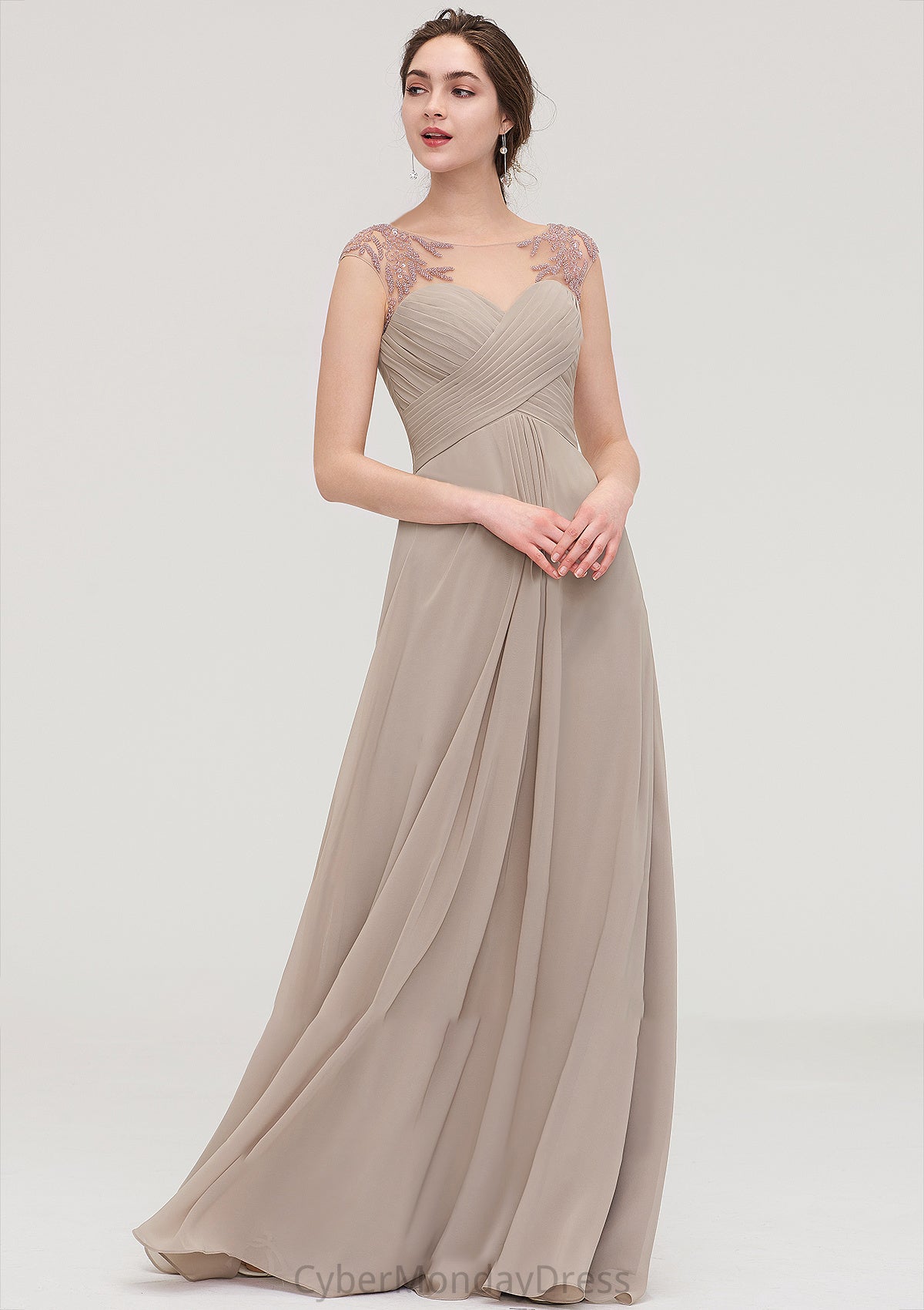 Sleeveless Scoop Neck Long/Floor-Length A-line/Princess Chiffon Bridesmaid Dresses With Pleated Beading -Bridesmaid Dresseses
 Arielle DTP0025396