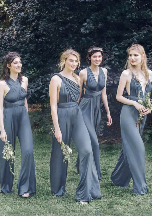 Jumpsuit/Pantsuit Sleeveless Long/Floor-Length Jersey Bridesmaid Dresses With Pleated Celeste DTP0025397