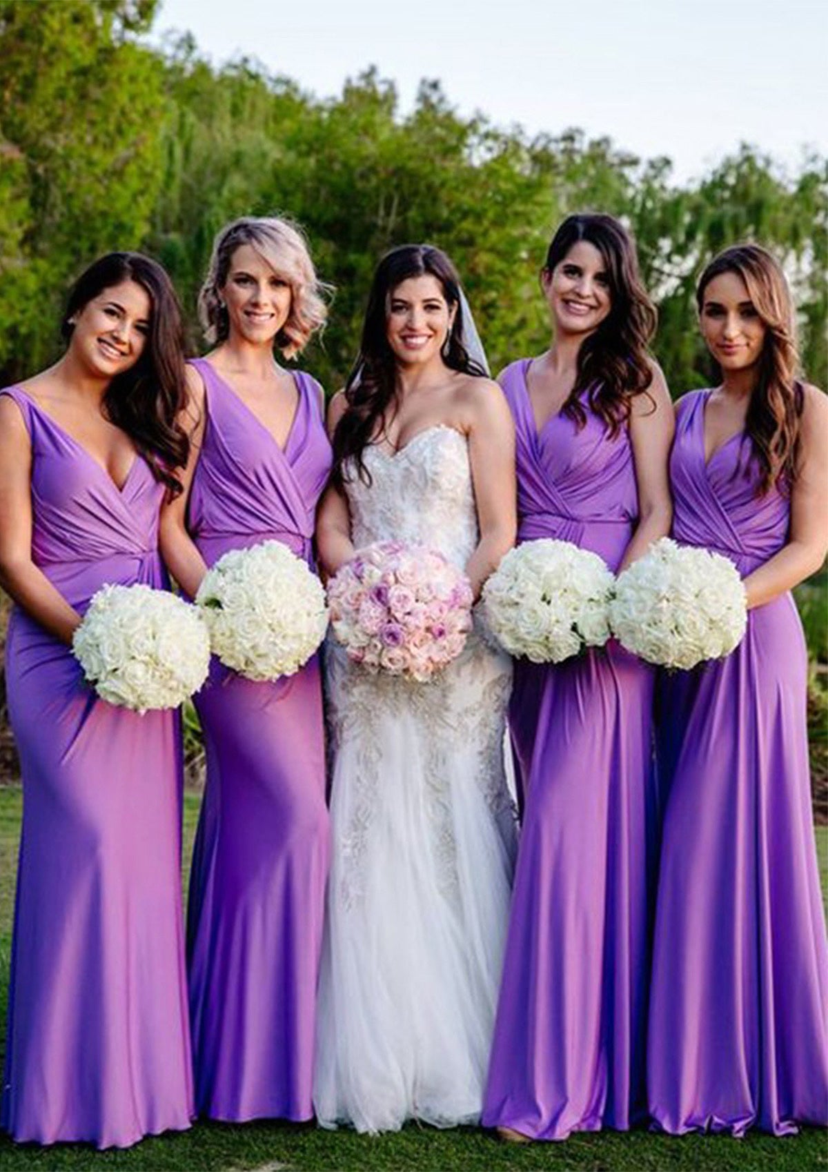 Sheath/Column V Neck Sleeveless Long/Floor-Length Jersey Bridesmaid Dresses With Pleated Taniya DTP0025404