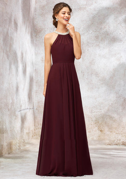 Sleeveless Scoop Neck Long/Floor-Length Chiffon A-line/Princess Bridesmaid Dresses With Pleated Beading Beryl DTP0025406