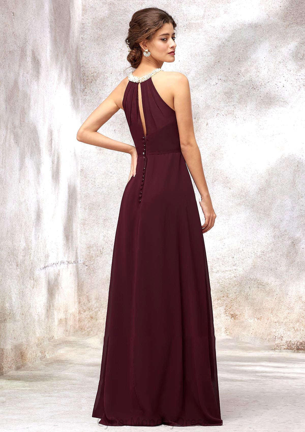 Sleeveless Scoop Neck Long/Floor-Length Chiffon A-line/Princess Bridesmaid Dresses With Pleated Beading Beryl DTP0025406