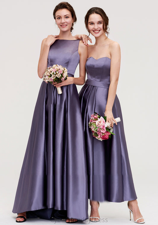 Sweetheart Sleeveless A-line/Princess Satin Ankle-Length Bridesmaid Dresses With Pleated Dulce DTP0025408