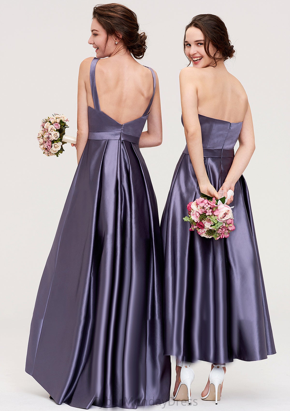 Sweetheart Sleeveless A-line/Princess Satin Ankle-Length Bridesmaid Dresses With Pleated Dulce DTP0025408