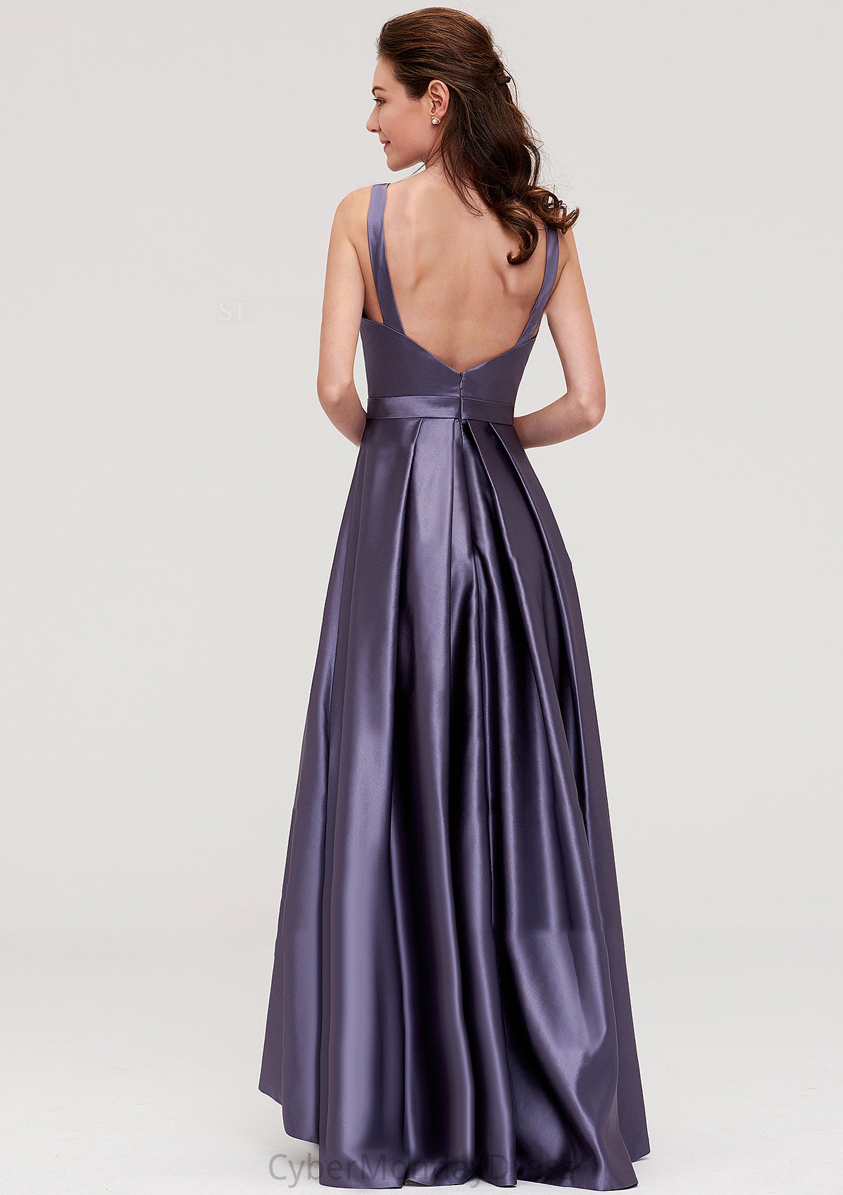 Sleeveless Bateau Ankle-Length Satin A-line/Princess Bridesmaid Dresses With Pleated Vanessa DTP0025409