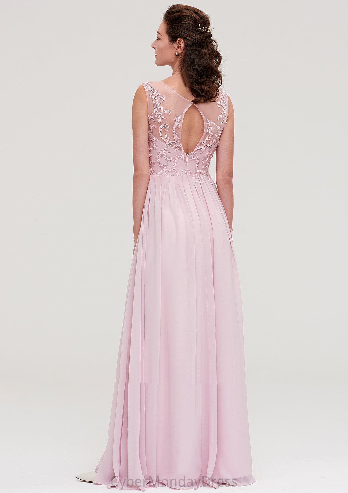 Sleeveless V Neck A-line/Princess Chiffon Long/Floor-Length Bridesmaid Dresseses With Beading Appliqued Carley DTP0025410