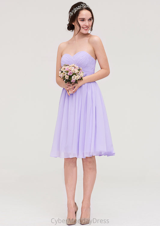 Sleeveless Sweetheart Chiffon Knee-Length A-line/Princess Bridesmaid Dresses With Pleated Flowers Madelynn DTP0025413