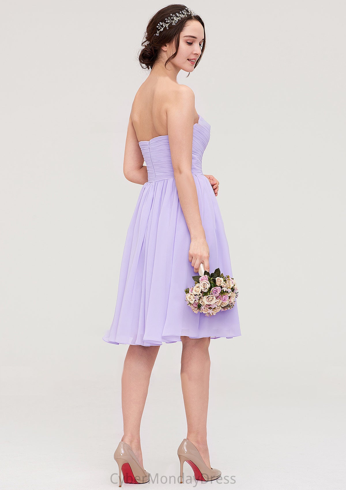 Sleeveless Sweetheart Chiffon Knee-Length A-line/Princess Bridesmaid Dresses With Pleated Flowers Madelynn DTP0025413