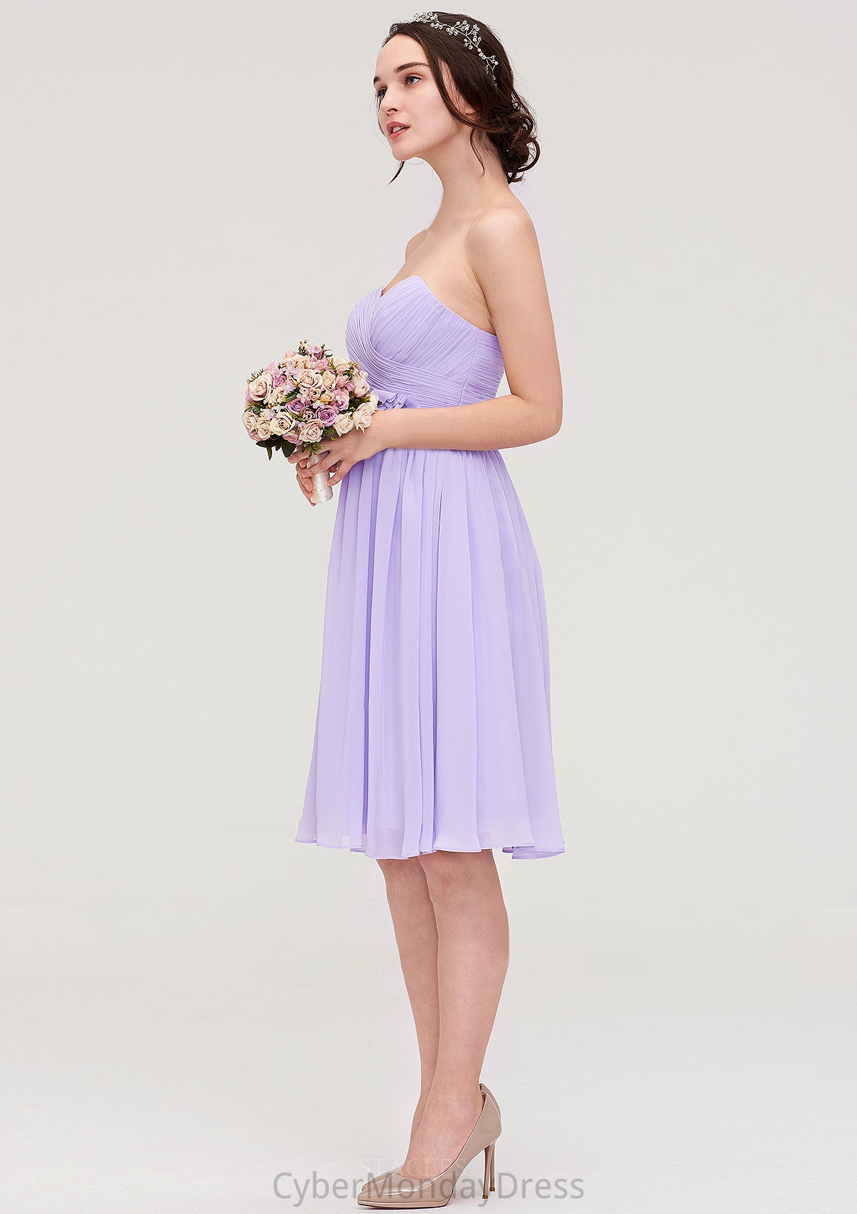 Sleeveless Sweetheart Chiffon Knee-Length A-line/Princess Bridesmaid Dresses With Pleated Flowers Madelynn DTP0025413