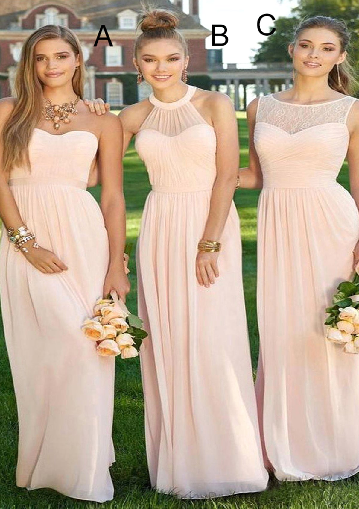 Sweetheart Sleeveless Long/Floor-Length A-Line/Princess Chiffon Bridesmaid Dresses Amaya DTP0025418