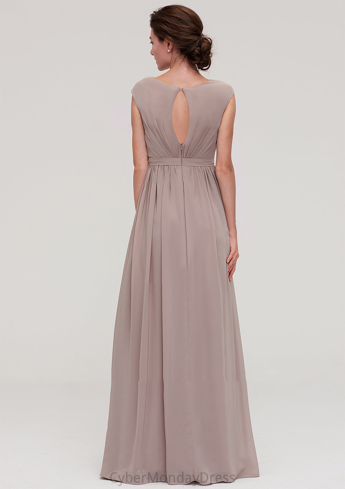 Bateau Sleeveless A-line/Princess Chiffon Long/Floor-Length Bridesmaid Dresses With Pleated Taryn DTP0025420