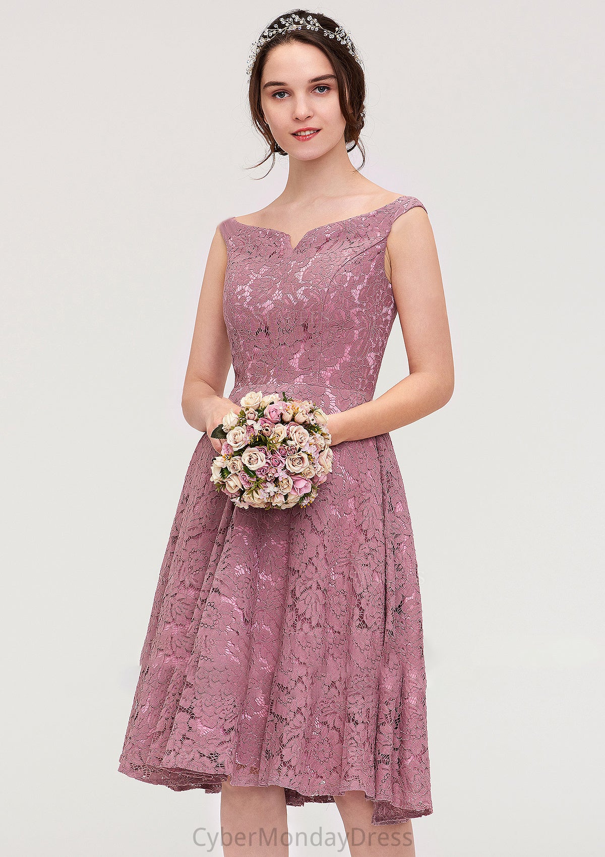 Sweetheart Sleeveless A-line/Princess Lace Knee-Length Bridesmaid Dresses Raegan DTP0025421