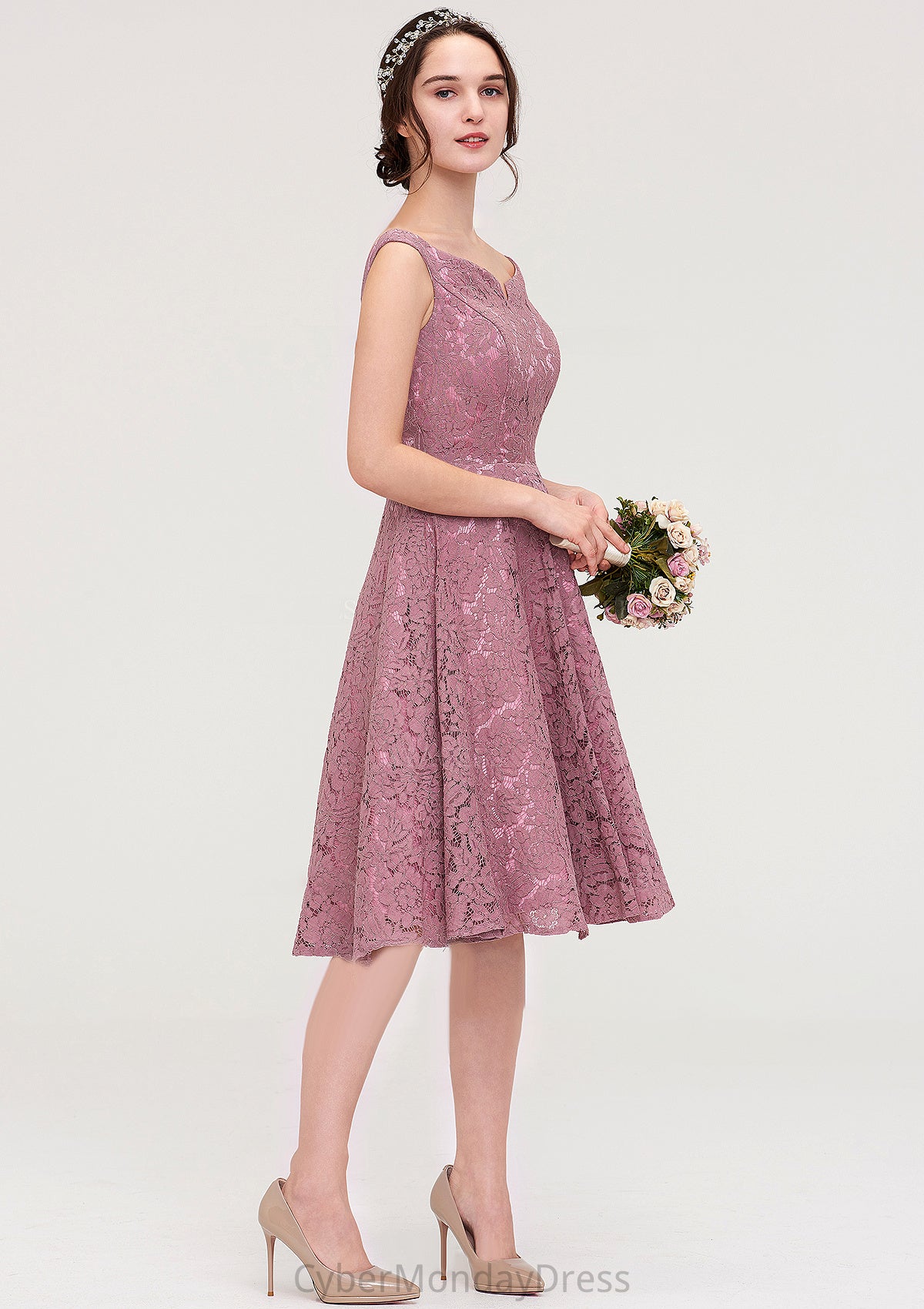 Sweetheart Sleeveless A-line/Princess Lace Knee-Length Bridesmaid Dresses Raegan DTP0025421