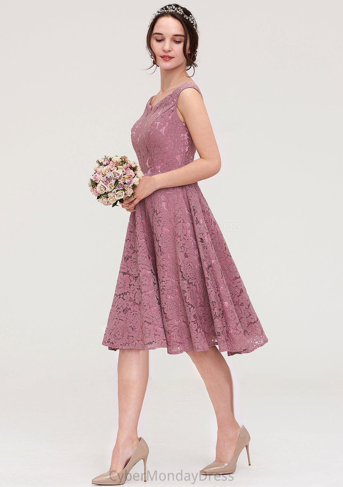 Sweetheart Sleeveless A-line/Princess Lace Knee-Length Bridesmaid Dresses Raegan DTP0025421