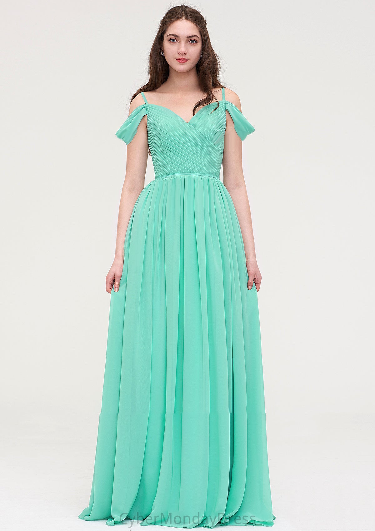 Sweetheart Sleeveless Long/Floor-Length Chiffon A-line/Princess Bridesmaid Dresses With Pleated Jayla DTP0025422