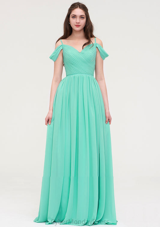 Sweetheart Sleeveless Long/Floor-Length Chiffon A-line/Princess Bridesmaid Dresses With Pleated Jayla DTP0025422