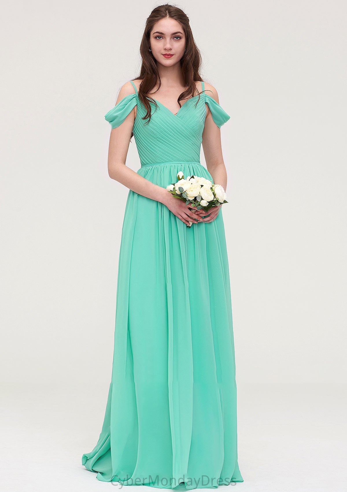 Sweetheart Sleeveless Long/Floor-Length Chiffon A-line/Princess Bridesmaid Dresses With Pleated Jayla DTP0025422