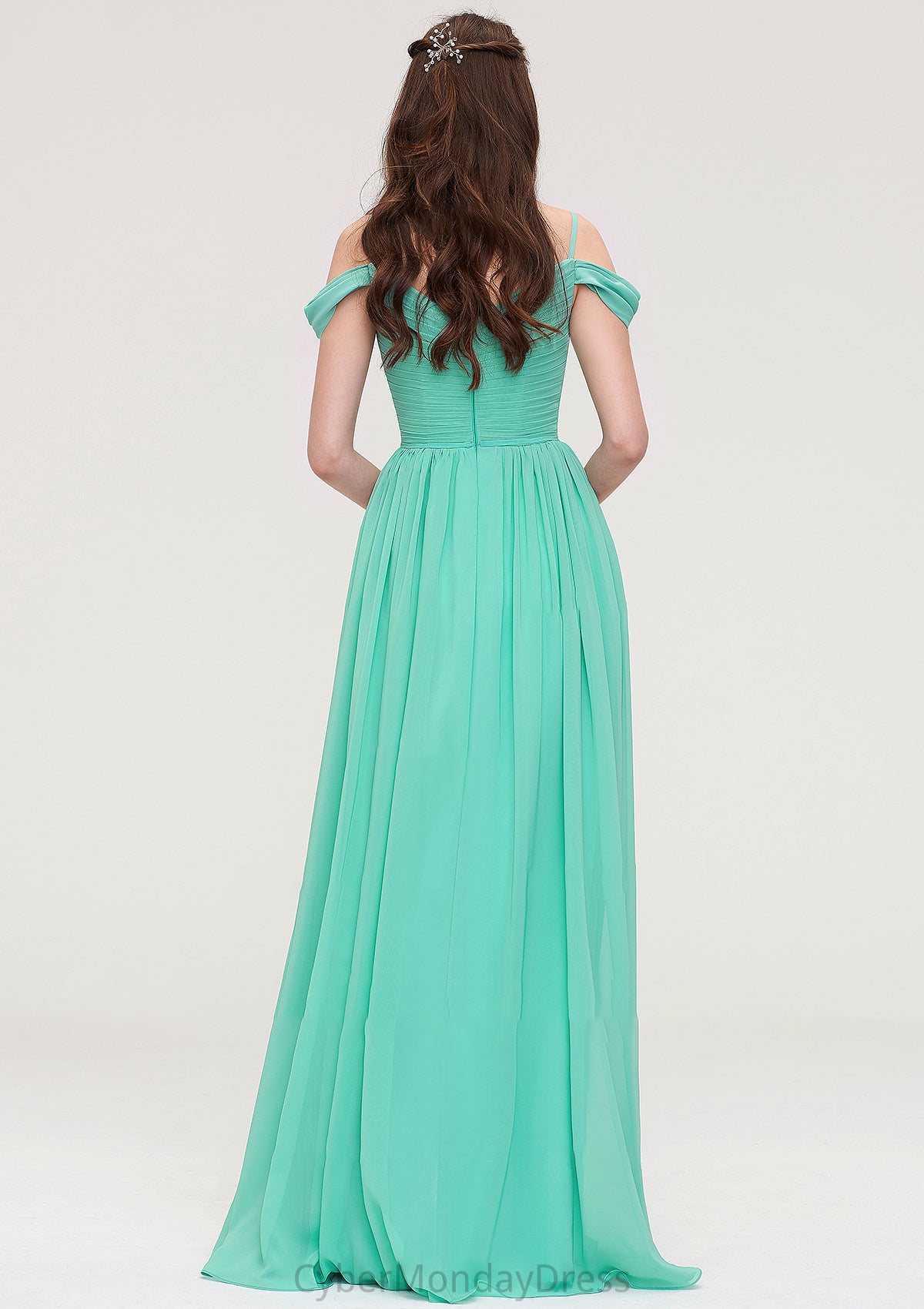 Sweetheart Sleeveless Long/Floor-Length Chiffon A-line/Princess Bridesmaid Dresses With Pleated Jayla DTP0025422