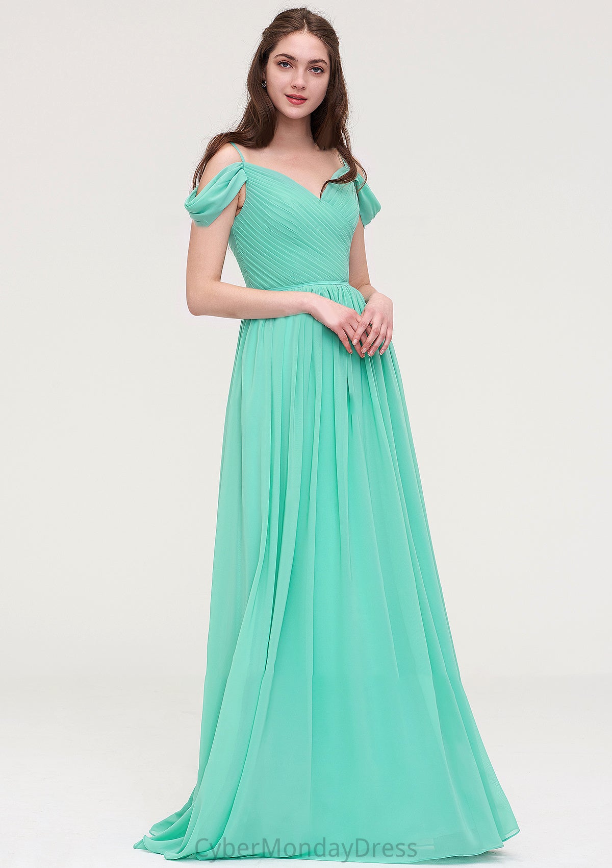 Sweetheart Sleeveless Long/Floor-Length Chiffon A-line/Princess Bridesmaid Dresses With Pleated Jayla DTP0025422