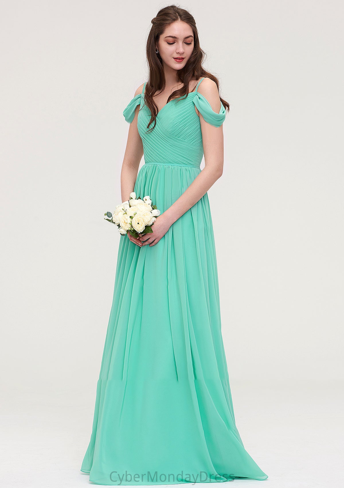 Sweetheart Sleeveless Long/Floor-Length Chiffon A-line/Princess Bridesmaid Dresses With Pleated Jayla DTP0025422