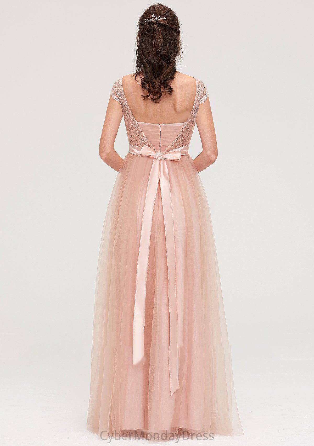 Bateau Sleeveless Tulle A-line/Princess Long/Floor-Length Bridesmaid Dresseses With Sashes Lace Kendal DTP0025427