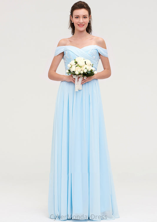 Off-the-Shoulder Sleeveless Chiffon A-line/Princess Long/Floor-Length Bridesmaid Dresseses With Pleated Appliqued Liliana DTP0025431