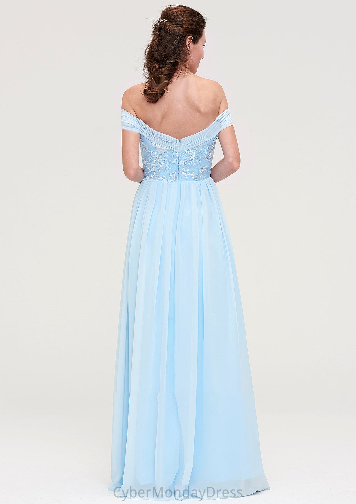 Off-the-Shoulder Sleeveless Chiffon A-line/Princess Long/Floor-Length Bridesmaid Dresseses With Pleated Appliqued Liliana DTP0025431