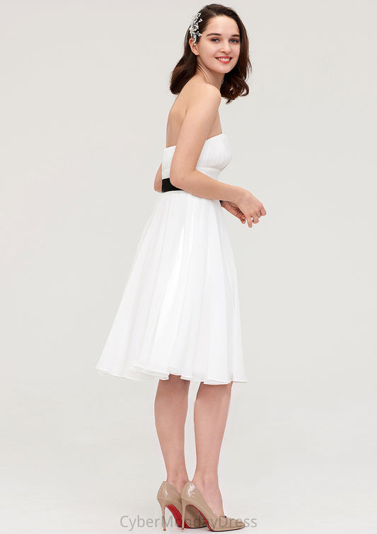 Strapless Sleeveless Knee-Length Chiffon A-line/Princess Bridesmaid Dresses With Pleated Sashes Nyasia DTP0025436