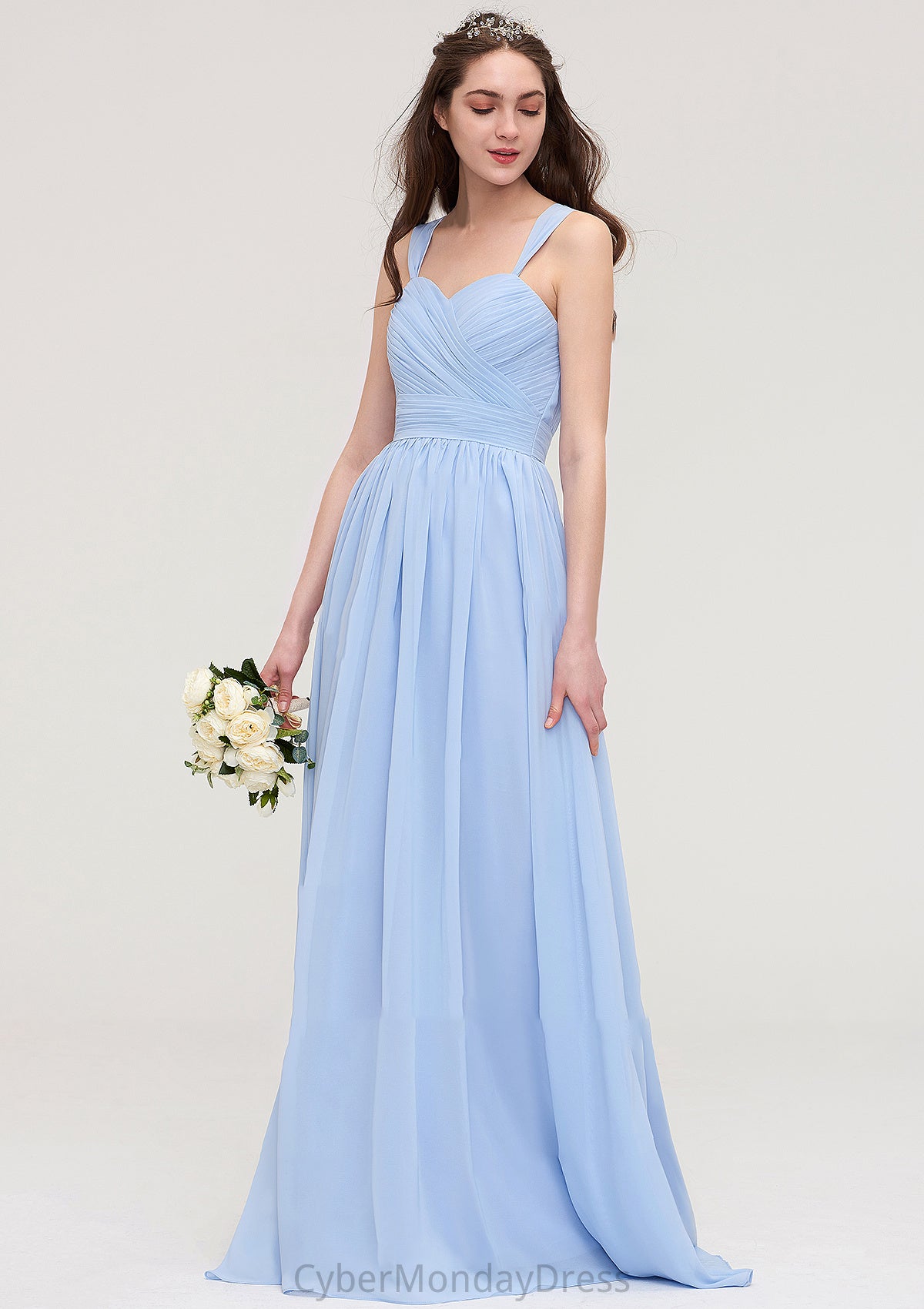 Sleeveless Sweetheart Long/Floor-Length Chiffon A-line/Princess Bridesmaid Dresses With Pleated Kyleigh DTP0025437