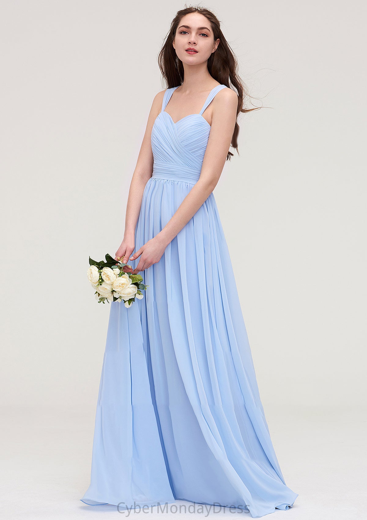 Sleeveless Sweetheart Long/Floor-Length Chiffon A-line/Princess Bridesmaid Dresses With Pleated Kyleigh DTP0025437