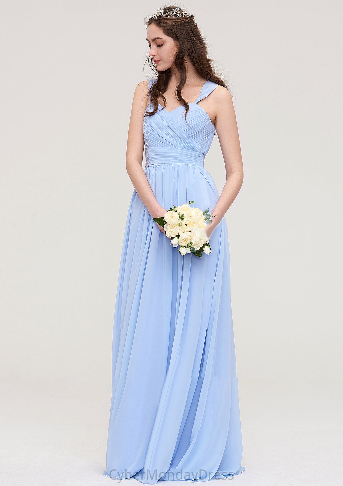 Sleeveless Sweetheart Long/Floor-Length Chiffon A-line/Princess Bridesmaid Dresses With Pleated Kyleigh DTP0025437