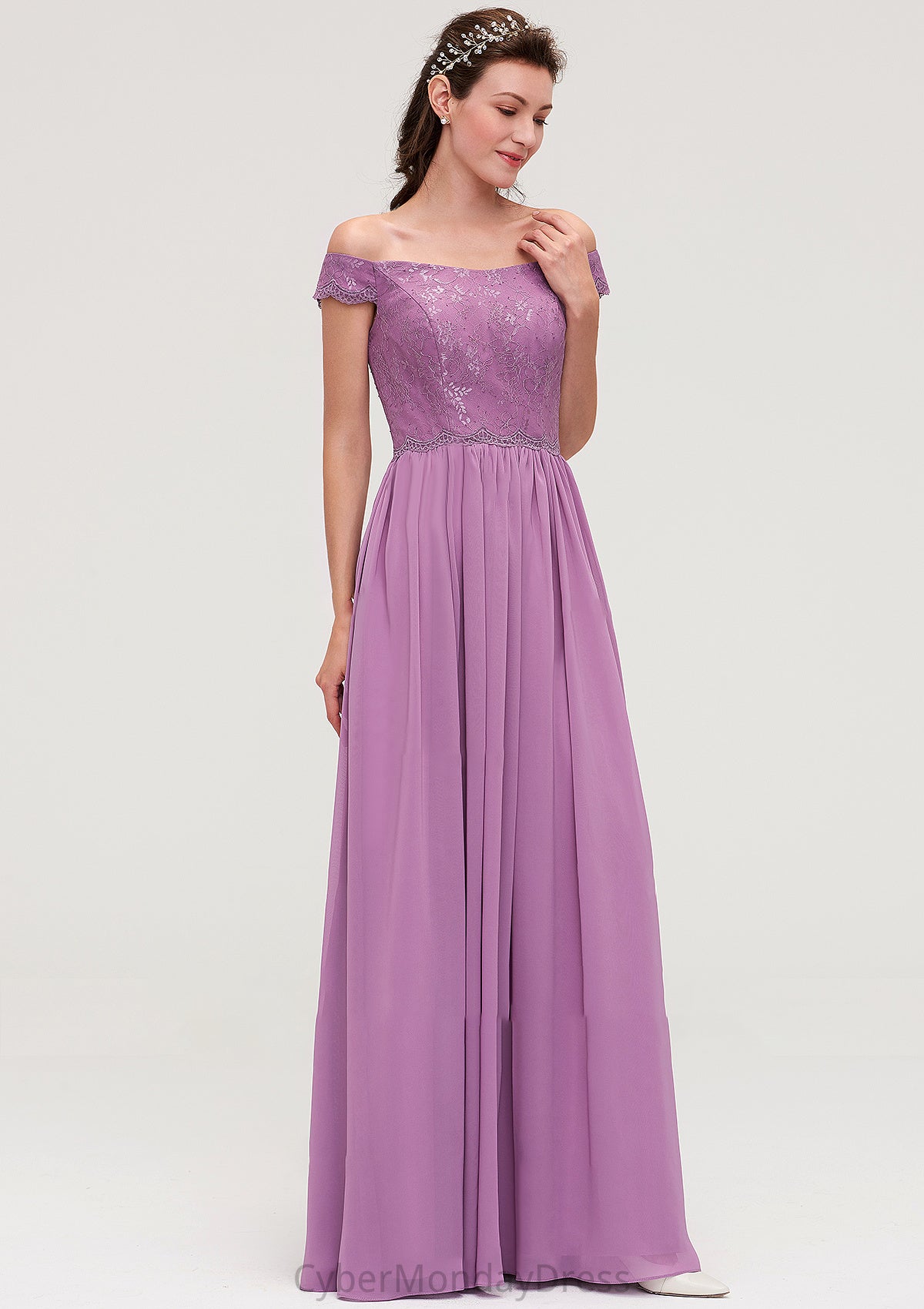 Sleeveless Off-the-Shoulder Long/Floor-Length Chiffon A-line/Princess Bridesmaid Dresseses With Appliqued Philippa DTP0025442