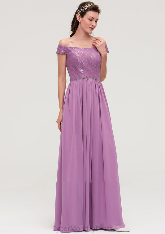 Sleeveless Off-the-Shoulder Long/Floor-Length Chiffon A-line/Princess Bridesmaid Dresseses With Appliqued Philippa DTP0025442