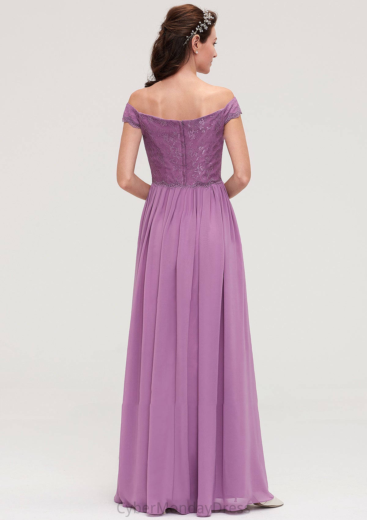 Sleeveless Off-the-Shoulder Long/Floor-Length Chiffon A-line/Princess Bridesmaid Dresseses With Appliqued Philippa DTP0025442