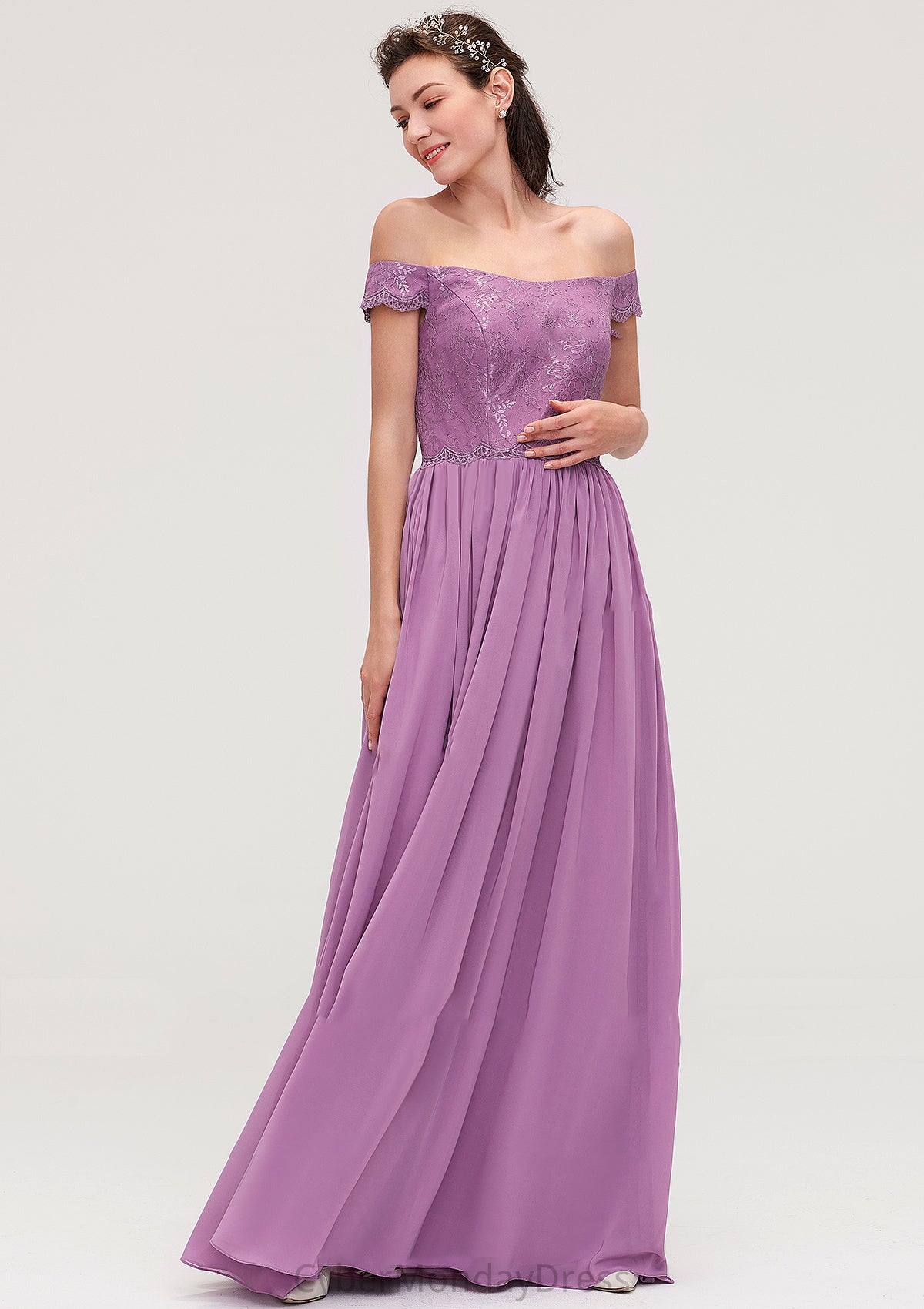 Sleeveless Off-the-Shoulder Long/Floor-Length Chiffon A-line/Princess Bridesmaid Dresseses With Appliqued Philippa DTP0025442