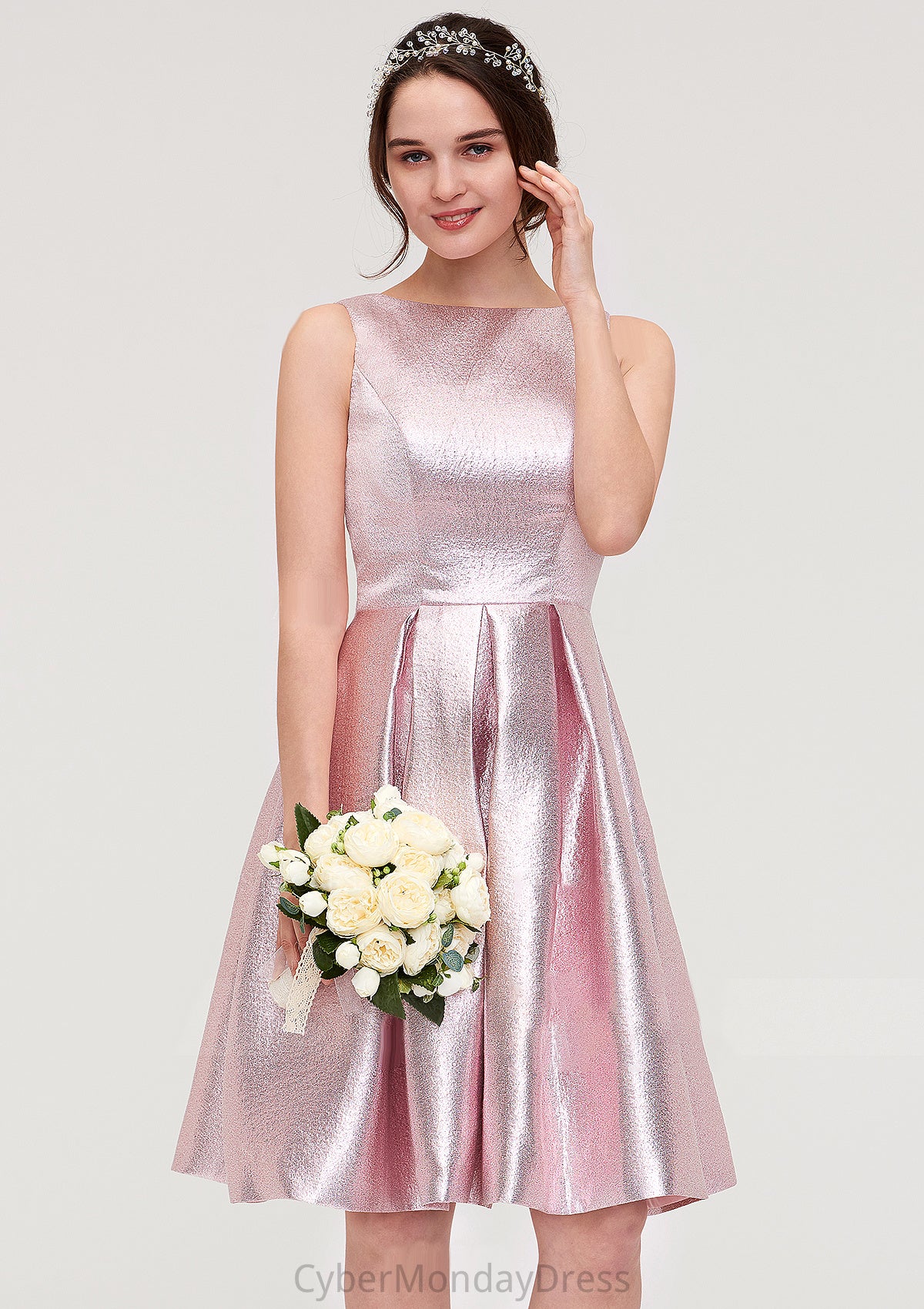 Bateau Sleeveless Taffeta Knee-Length A-line/Princess Bridesmaid Dresses With Ruffles  -   Karley DTP0025444