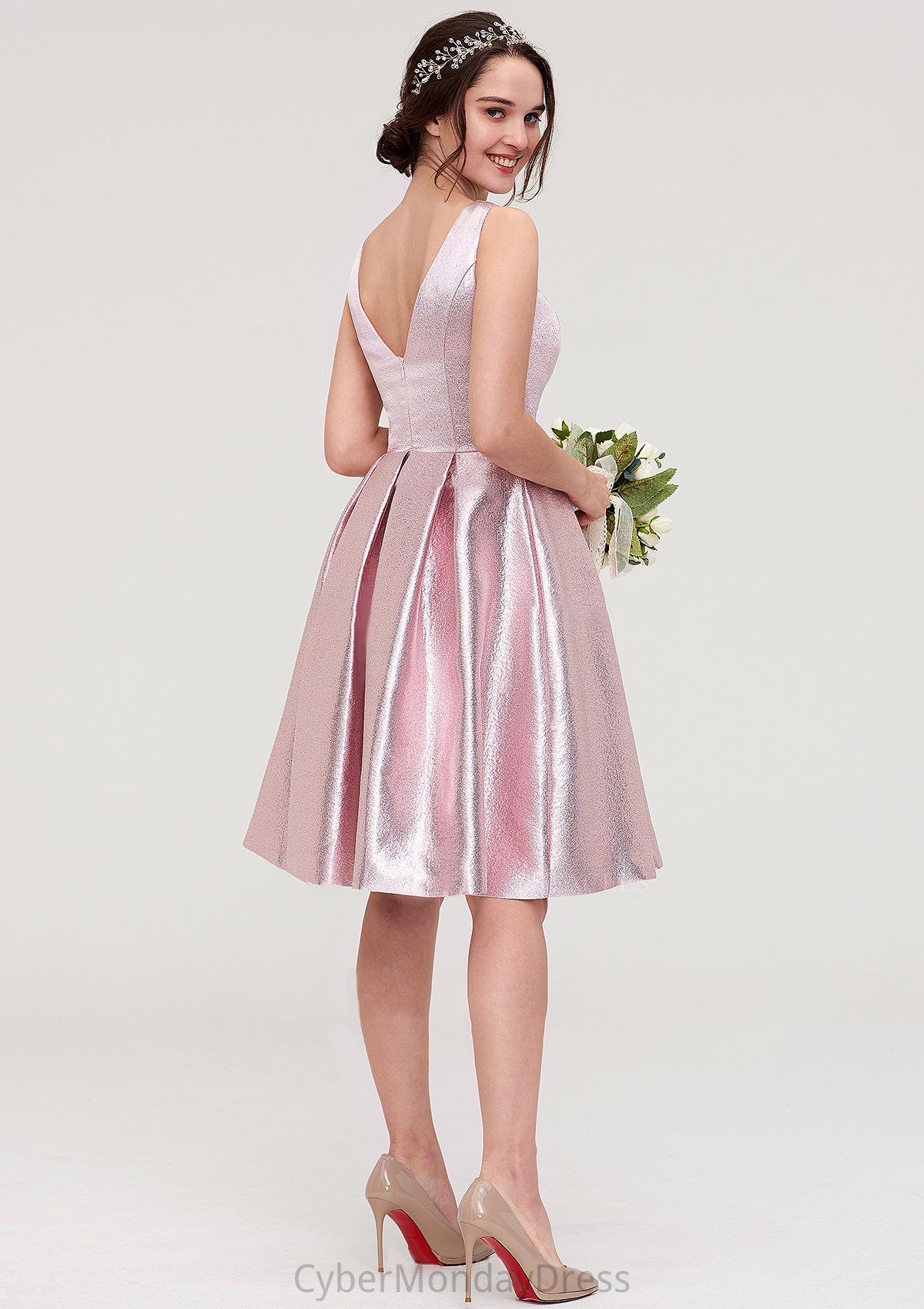 Bateau Sleeveless Taffeta Knee-Length A-line/Princess Bridesmaid Dresses With Ruffles  -   Karley DTP0025444