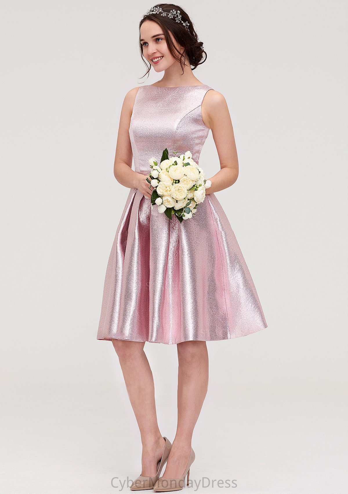 Bateau Sleeveless Taffeta Knee-Length A-line/Princess Bridesmaid Dresses With Ruffles  -   Karley DTP0025444