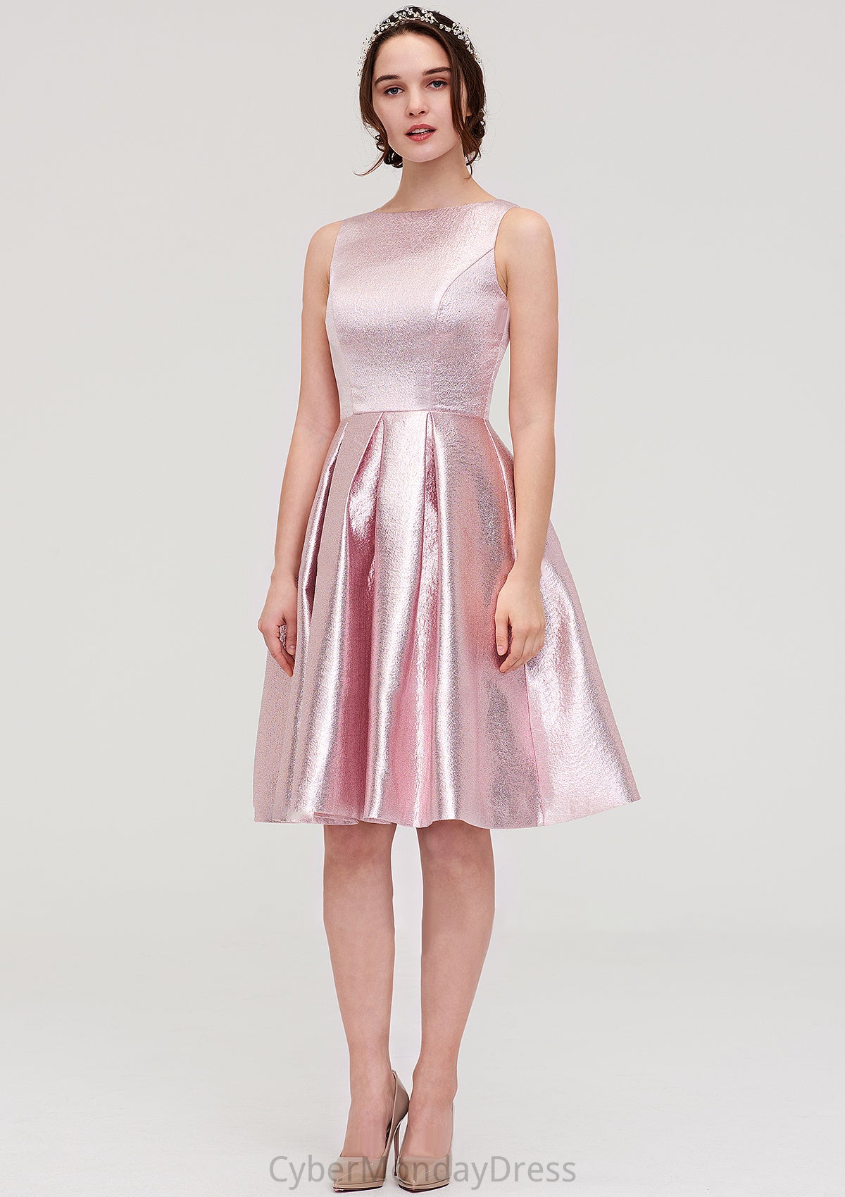 Bateau Sleeveless Taffeta Knee-Length A-line/Princess Bridesmaid Dresses With Ruffles  -   Karley DTP0025444