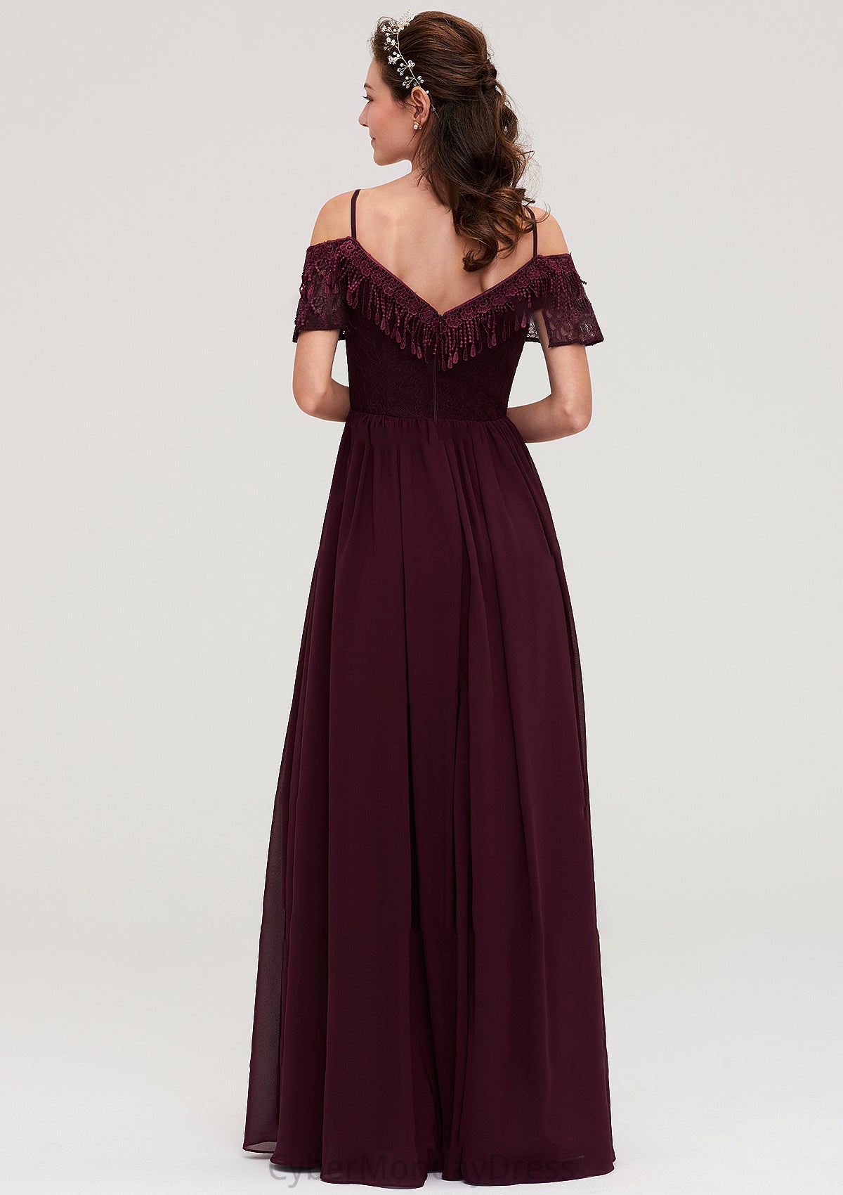 Off-the-Shoulder Sleeveless Chiffon A-line/Princess Long/Floor-Length Bridesmaid Dresseses With Lace Ali DTP0025449